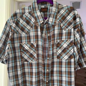 Mens Brown, Blue and White Button Up Western Shirt